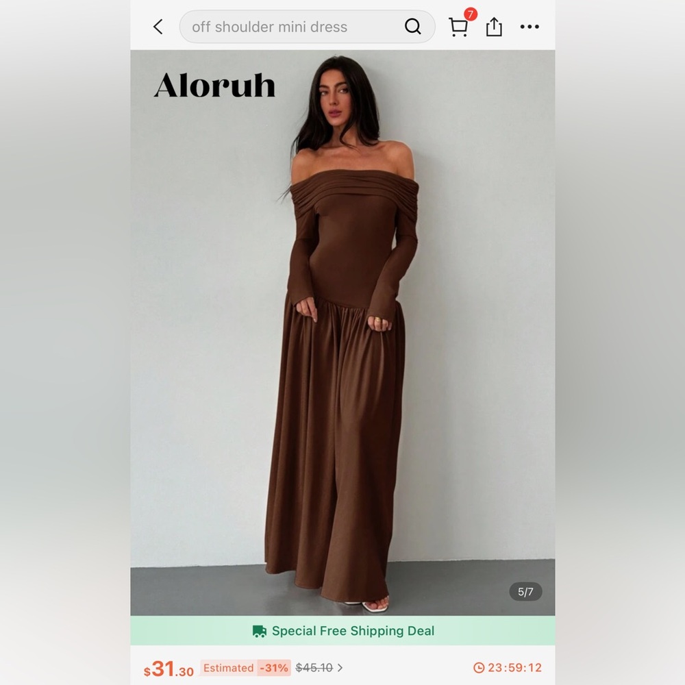 Aloruh SHEIN off the shoulder maxi dress size medium *brown*